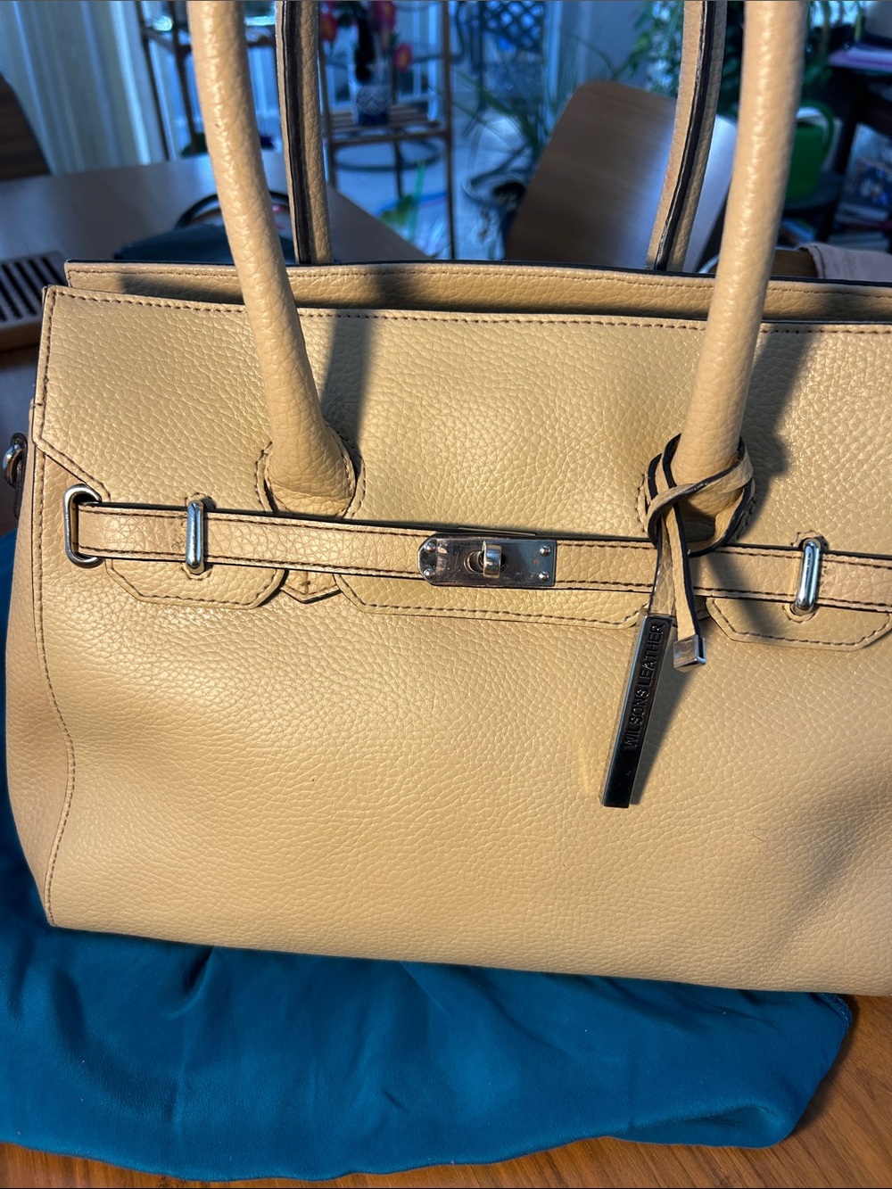 Wilsons Leather Beige Satchel Tote with Silver Hardware
